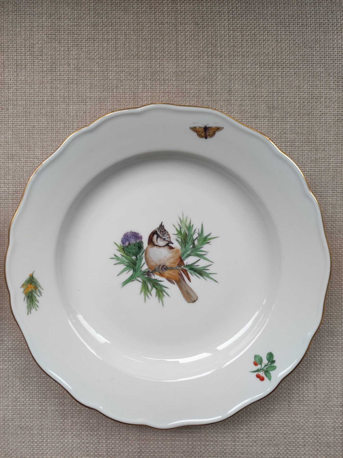 Meissen-Teller mit Vogeldekor und Goldrand